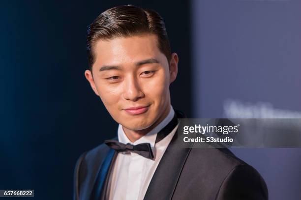Korean actor Park Seo Joon poses at the red carpet at the amfAR Hong Kong 2017 on March 25, 2017 in Hong Kong, Hong Kong.