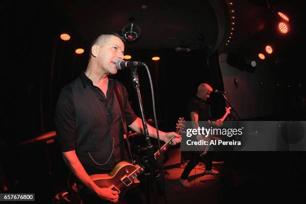 Pete Ley, Phil Ley of The Guitar Gangsters open when The Kurt Baker Combo performs at Berlin on March 24, 2017 in New York City.