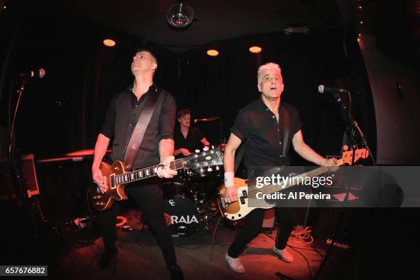 Pete Ley, Steve Brewer, Phil Ley of The Guitar Gangsters open when The Kurt Baker Combo performs at Berlin on March 24, 2017 in New York City.