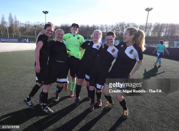 Norton and Stockton Ancients female team react during the FA People's Cup Semi Finals on March 25, 2017 in Leeds, England.