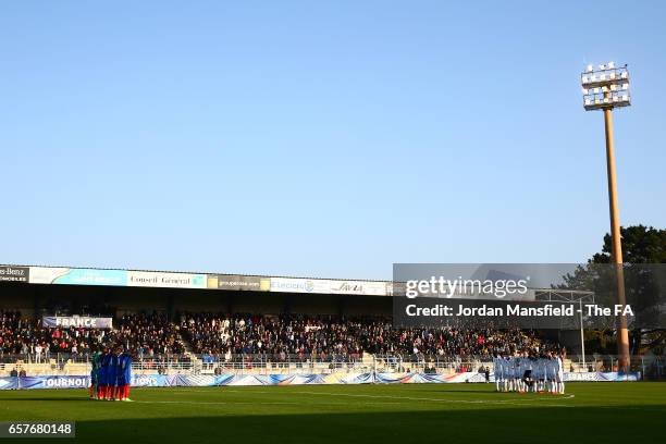 The opposing teams observe a minutes silence in memory of the victims of the Westminster terror attack prior to kickoff during the UEFA U20...