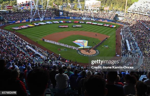 General view of Dodger Stadium for the final game of the 2017 World Baseball Classic between Puerto Rico and the United States March 22, 2017 in Los...