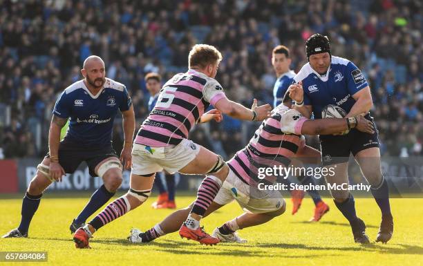 Dublin , Ireland - 25 March 2017; Mike Ross of Leinster is tackled by Nick Williams of Cardiff Blues during the Guinness PRO12 Round 18 game between...