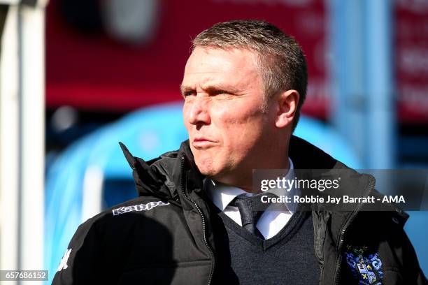 Lee Clark head coach / manager of Bury during the Sky Bet League One match between Bury and Fleetwood Town at Gigg Lane on March 25, 2017 in Bury,...