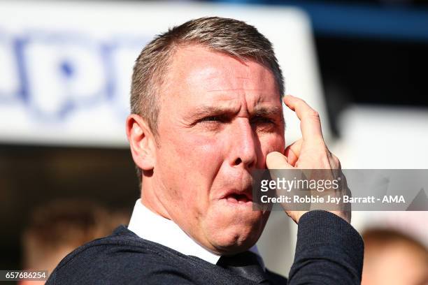 Lee Clark head coach / manager of Bury during the Sky Bet League One match between Bury and Fleetwood Town at Gigg Lane on March 25, 2017 in Bury,...