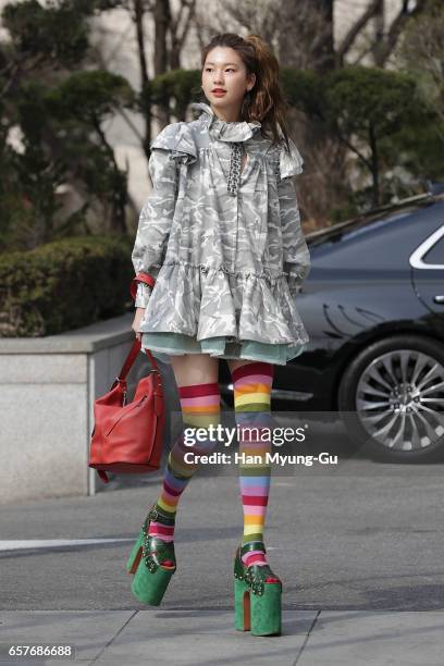 Model Kim Jin-Kyung attends the photo call for 'Marc Jacobs' at Galleria Department Store on March 24, 2017 in Seoul, South Korea.