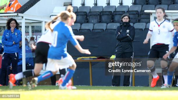 Rita Guaino coach of Italy and Anouschka Bernhard coach of Germany during the Germany v Italy U17 Girl's Elite Round at Keys Park on March 25, 2017...