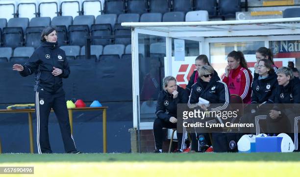 Anouschka Bernhard coach of Germany during the Germany v Italy U17 Girl's Elite Round at Keys Park on March 25, 2017 in Cannock, England.