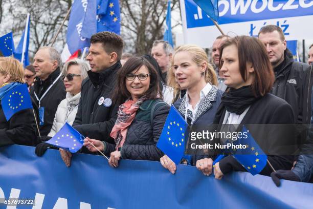 Actress Krystyna Janda, Leader of Modern party Ryszard Petru, Kamila Gasiuk-Pihowicz and Joanna Schmidt from Modern party during a demonstration 'I...