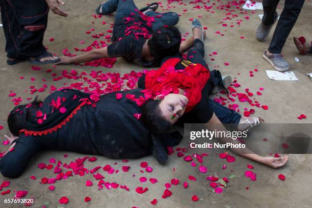 Prachyanat School of Acting and Design will take out a procession Lal Jatra, to observe the dark night of March 25, 1971 in Dhaka, Bangladesh on...