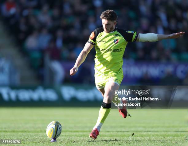 Leicester Tigers' Owen Williams NORTHAMPTON, ENGLAND during the Aviva Premiership match between Northampton Saints and Leicester Tigers at Franklin's...
