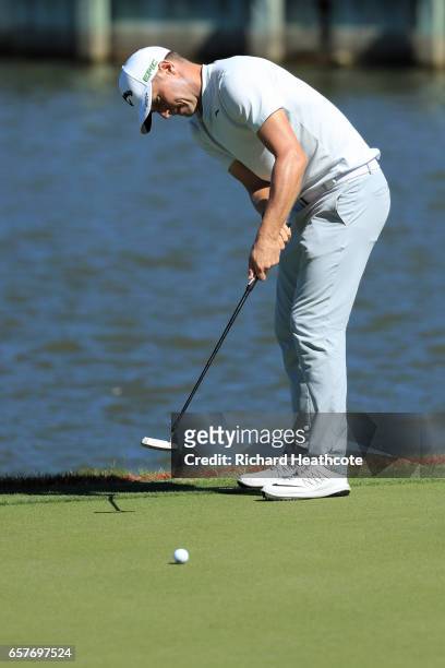 Alex Noren of Sweden putts on the 13th hole of his match during round four of the World Golf Championships-Dell Technologies Match Play at the Austin...