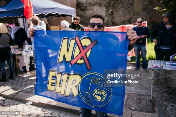 &quot;Euro Stop&quot; march in Rome, to protest against the policies of the European Union on the day of the celebration of the 60th anniversary of...