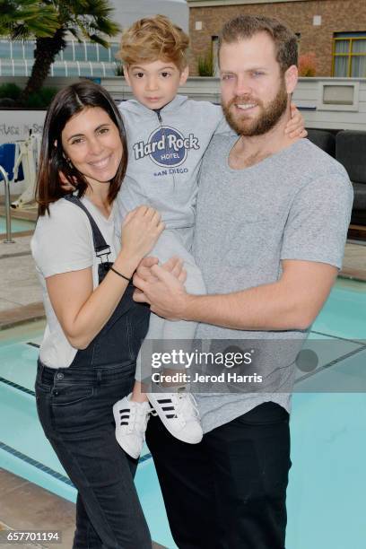 Actress Jamie-Lynn Sigler, son Beau and husband Cutter Dykstra visit Hard Rock Hotel San Diego on March 25, 2017 in San Diego, California.