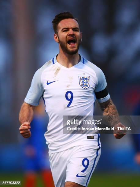 Adam Armstrong of Englandcelebrates after scoring the opening goal during the UEFA U20 International Friendly match between France and England at...
