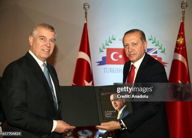 Turkish President Recep Tayyip Erdogan meets with Duke of York, Prince Andrew during the sixth meeting of annual Turkish-British Tatlidil Forum in...