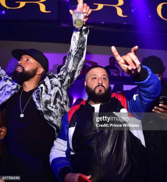 Kenny Burns and DJ Khaled attend DJ Kash welcome To Hot 107.9 Party at Gold Room on March 25, 2017 in Atlanta, Georgia.