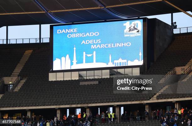 Screen after the farewell match of Marcelinho on march 25, 2017 in Berlin, Germany.