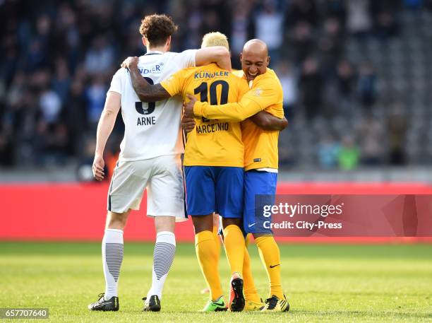 Arne Friedrich and Marcelinho after the farewell match of Marcelinho on march 25, 2017 in Berlin, Germany.