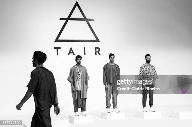 Models walk the runway during the Tair Presented by Pepsi Presentation at Fashion Forward March 2017 held at the Dubai Design District on March 25,...