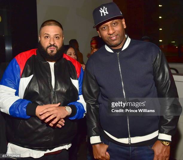 Khaled and Alex Gidewon attend DJ Kash Welcome To Hot 107.9 Party at Gold Room on March 25, 2017 in Atlanta, Georgia.