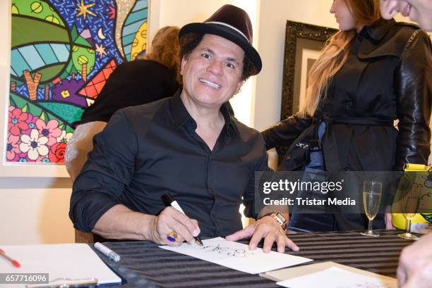 Artist Romero Britto during his Neo-Pop-Art exhibition presented by Galery Mensing on March 25, 2017 in Berlin, Germany.