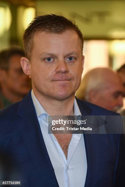 German moderator Marc Bator attends the Neo-Pop-Art exhibition of artist Romero Britto presented by Galery Mensing on March 25, 2017 in Berlin,...