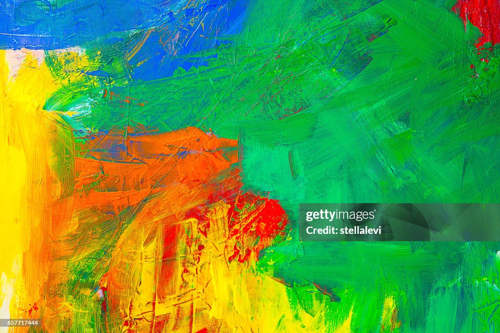 Abstract acrylic painting with Green, yellow, blue and red