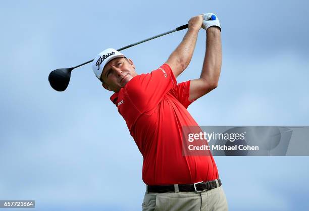 Bill Lunde plays his tee shot on the ninth hole during the third round of the Puerto Rico Open at Coco Beach on March 25, 2017 in Rio Grande, Puerto...