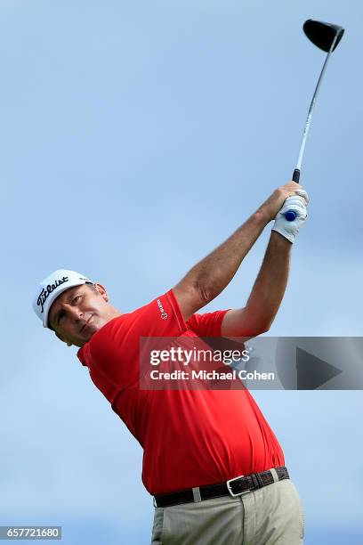 Bill Lunde plays his tee shot on the ninth hole during the third round of the Puerto Rico Open at Coco Beach on March 25, 2017 in Rio Grande, Puerto...