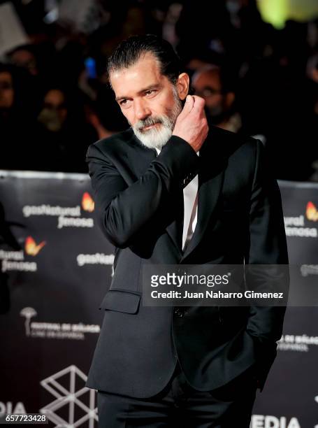 Antonio Banderas attends photocall during of the 20th Malaga Film Festival on March 25, 2017 in Malaga, Spain.