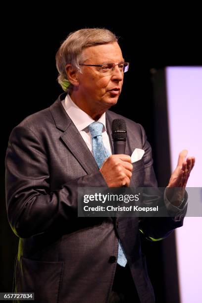 Wolfgang Bosbach, member of the parliament speaks the laudatio to honour Werner Hansch for his life's work during the Steiger Award on at Coal Mine...