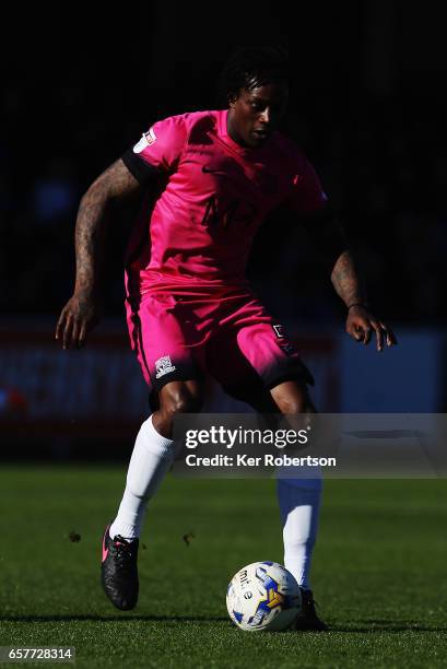 Nile Ranger of Southend United controls the ball during the Sky Bet League One match between A.F.C. Wimbledon v Southend United at the Cherry Red...