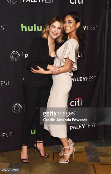 Actresses Ashley Benson and Shay Mitchell attend The Paley Center For Media's 34th Annual PaleyFest Los Angeles - "Pretty Little Liars" screening and...