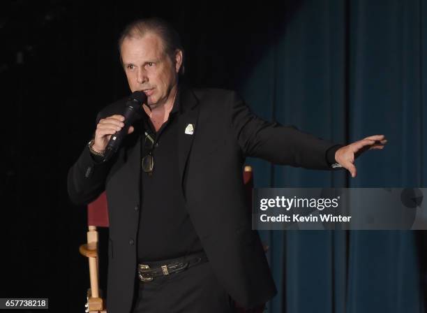 Todd Fisher speaks at Debbie Reynolds and Carrie Fisher Memorial at Forest Lawn Cemetery on March 25, 2017 in Los Angeles, California.