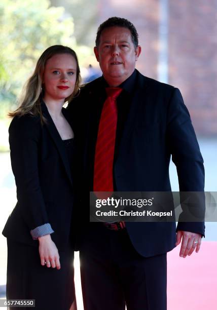 Actor Torsten Toto Heim poses with daughter Sophia during the Steiger Award on at Coal Mine Hansemann "Alte Kaue" March 25, 2017 in Dortmund, Germany.