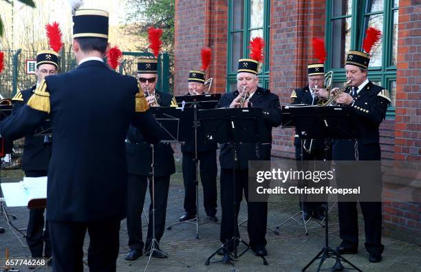 Cola miner orchestra plays during the Steiger Award at Coal Mine Hansemann "Alte Kaue" on March 25, 2017 in Dortmund, Germany.