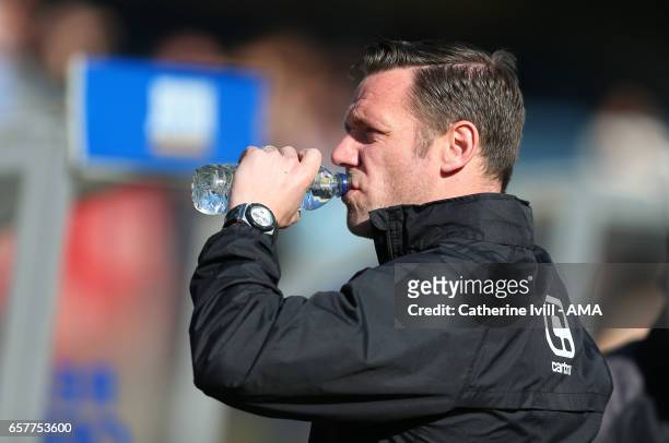 Kevin Nolan of manager Notts County during the Sky Bet League Two match between Wycombe Wanderers and Notts County at Adams Park on March 25, 2017 in...