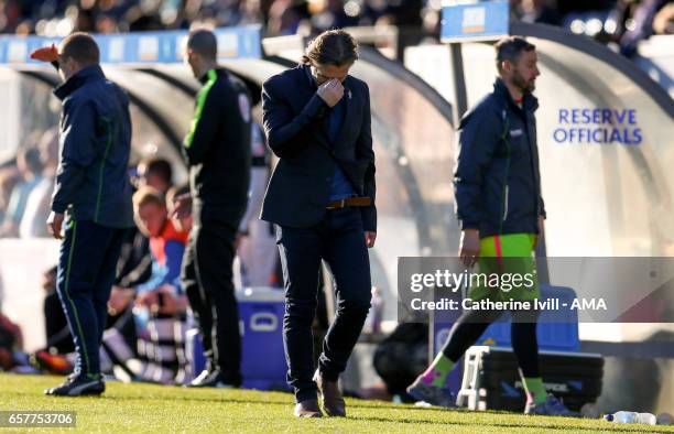 Dejected looking Gareth Ainsworth manager of Wycombe Wanderers during the Sky Bet League Two match between Wycombe Wanderers and Notts County at...