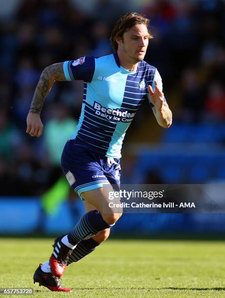 Sam Saunders of Wycombe Wanderers during the Sky Bet League Two match between Wycombe Wanderers and Notts County at Adams Park on March 25, 2017 in...