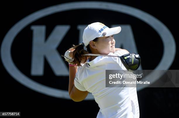 Mirim Lee of South Korea tees off the 1st hole during Round Three of the KIA Classic at the Park Hyatt Aviara Resort on March 25, 2017 in Carlsbad,...