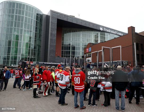 The NHL celebrates 100 years with the NHL Centennial Truck tour open to fans before the game between the New Jersey Devils and the Carolina...