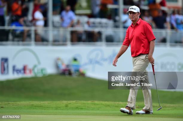 Bill Lunde looks on from the 18th green during the third round of the Puerto Rico Open at Coco Beach on March 25, 2017 in Rio Grande, Puerto Rico.