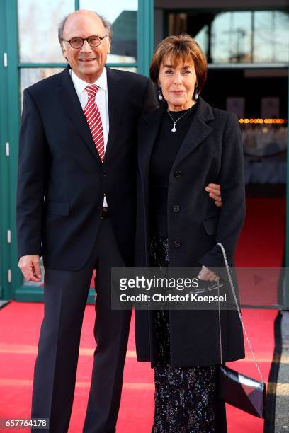 Thekla Carola Wied poses with husband Hannes Rieckhoff during the Steiger Award at Coal Mine Hansemann "Alte Kaue" on March 25, 2017 in Dortmund,...