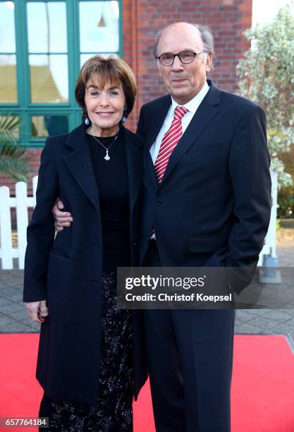 Thekla Carola Wied poses with husband Hannes Rieckhoff during the Steiger Award at Coal Mine Hansemann "Alte Kaue" on March 25, 2017 in Dortmund,...