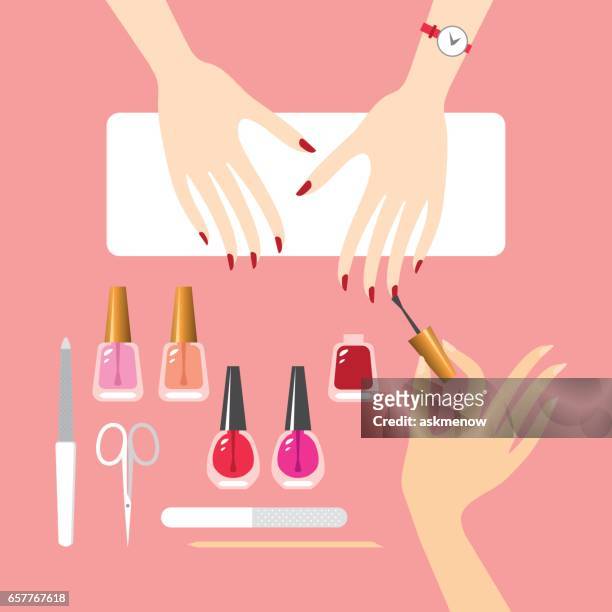 illustrazioni stock, clip art, cartoni animati e icone di tendenza di manicure - smalto