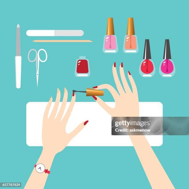 ilustraciones, imágenes clip art, dibujos animados e iconos de stock de manicura por ti mismo - manicure