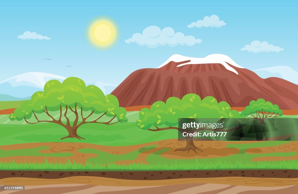 Dibujos Animados Naturaleza Primavera Verano Paisaje En El Día Del Sol Con Césped Árboles Cielo Nublado Y Montañas Colinas Vector Colorido Estilo De Juego Ilustración Fondo Para Juegos Ilustración de stock - Dibujos Animados Naturaleza Primavera Verano Paisaje En El Día Del Sol Con Césped Árboles Cielo Nublado Y Montañas Colinas Vector Colorido Estilo De Juego Ilustración Fondo Para Juegos Ilustración de stock -
