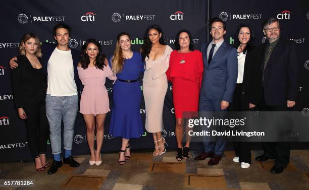 Actors Ashley Benson, Tyler Blackburn, Janel Parrish, Sasha Pieterse and Shay Mitchell, executive producer I. Marlene King, actor Ian Harding,...