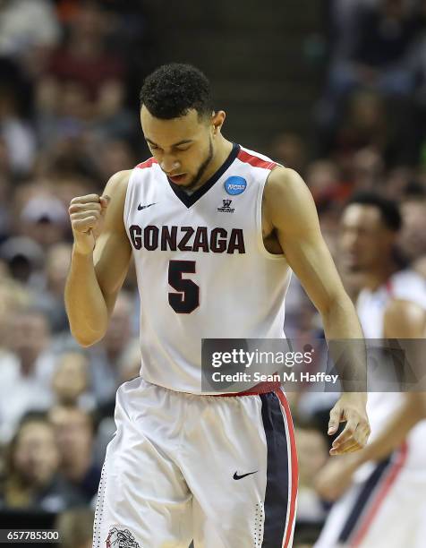 Nigel Williams-Goss of the Gonzaga Bulldogs reacts against the Xavier Musketeers during the 2017 NCAA Men's Basketball Tournament West Regional at...